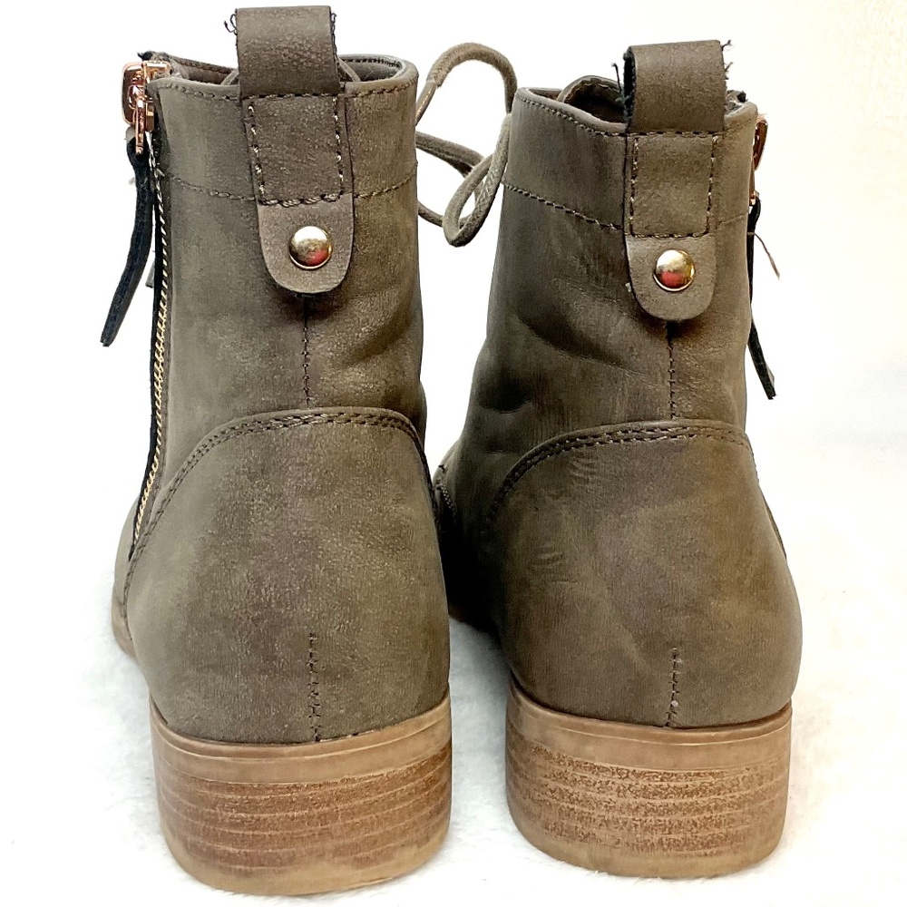 XAPPEAL BROWN WOMENS LACI SIDE ZIP COMBAT MOTO BOOT WITH GOLD DETAIL sz 7 - Picture 7 of 13